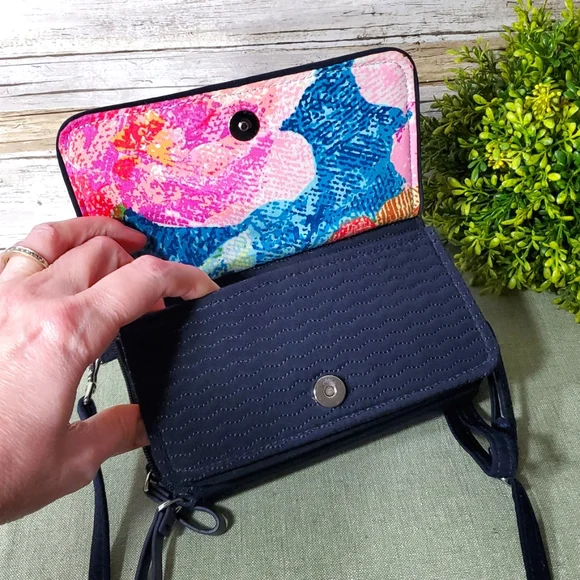 Vera Bradley Navy and Red Embroidered Floral Wallet Crossbody Bag - Picture 6 of 12